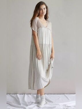 Anthropologie Saturday Sunday Bobbie Tiered Midi Dress in Oatmeal